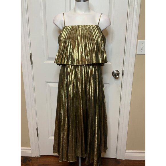 J.Crew Shimmering Gold Accordion Pleated Midi Dress NWT, Size 8 - Picture 1 of 8